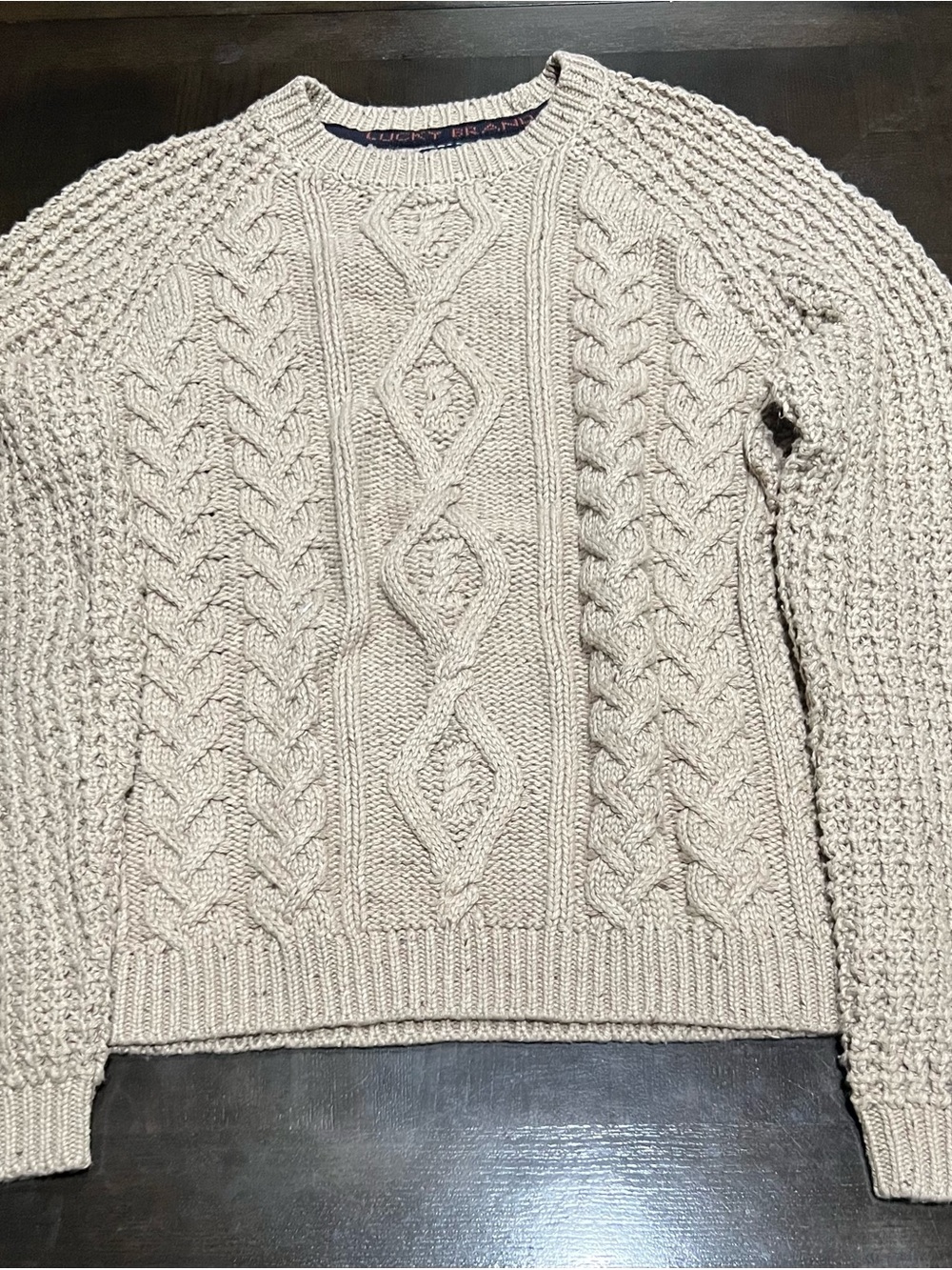 Lucky Brand Beige Solid Cable Knit Crew Neck Pullover Sweater M